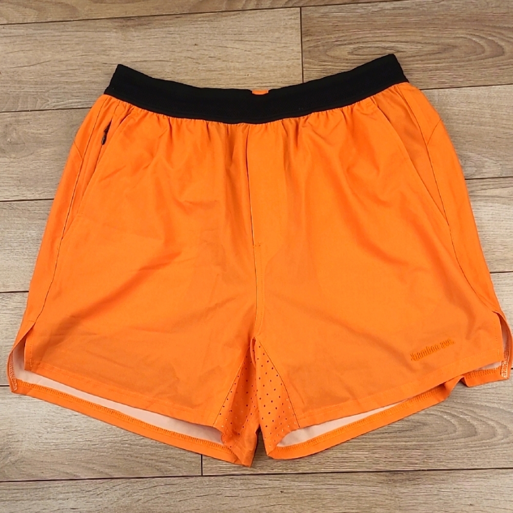 BAMBOO AVE Orange Black Trim Sz Large Mens‎ Athletic Performance Workout Shorts